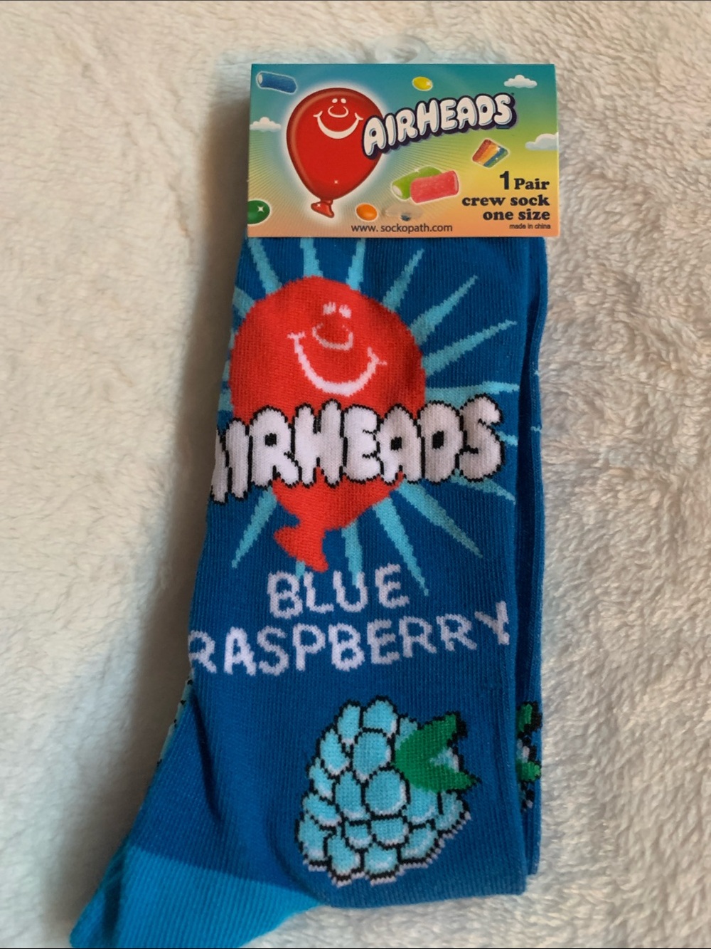 Airheads Blue Raspberry Crew Socks - Bright Blue